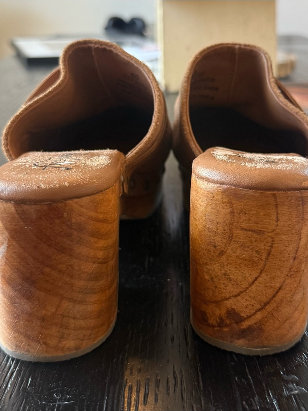 Free People Calabasas Tan Suede Clog Mules with Studded Wood Heel - Picture 3 of 5
